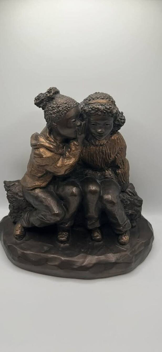 Egila Bronze Sculpture 'The Secret' Two Girls on Log